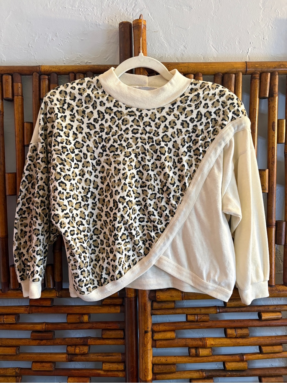VARIETY LONG SLEEVE CROPPED leopard CHEETAH MOCK NECK 80’s FLEECE